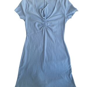 BP. Light Blue Ribbed Tie-Front Top